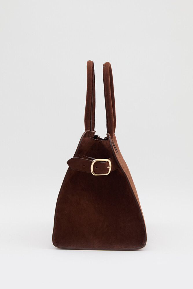 BE BLUE - KAHVERENGİ KEMERLİ SÜET TOTE ÇANTA