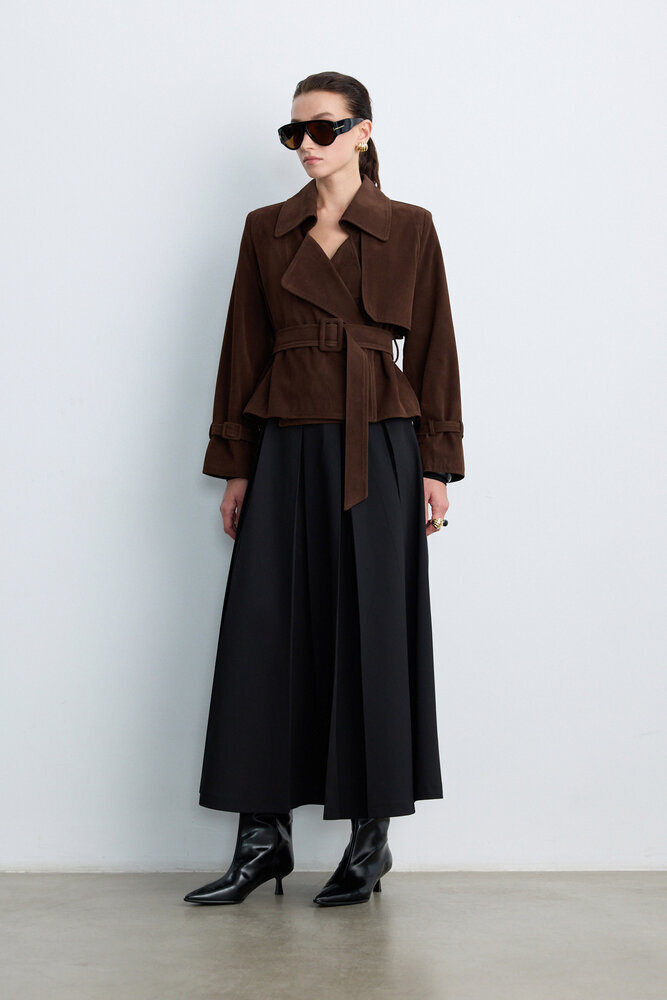 BE BLUE - KAHVERENGİ KISA SÜET TRENÇKOT (1)