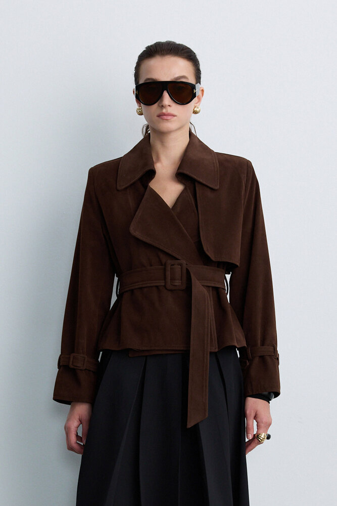 BE BLUE - KAHVERENGİ KISA SÜET TRENÇKOT