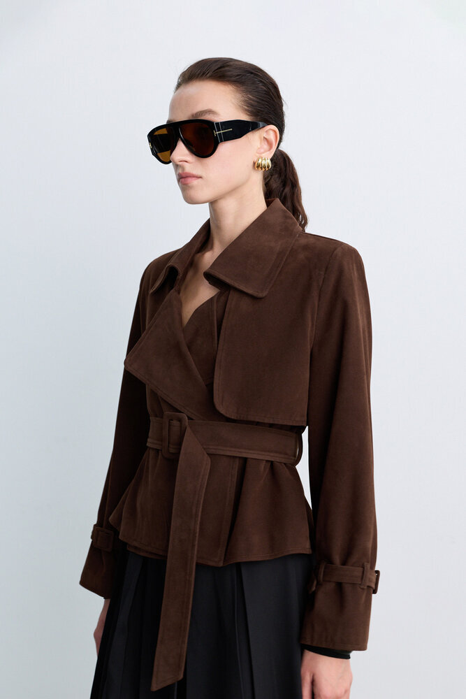 BE BLUE - KAHVERENGİ KISA SÜET TRENÇKOT