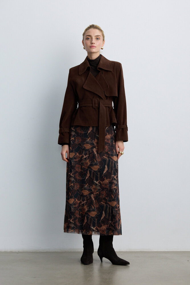 BE BLUE - KAHVERENGİ KISA SÜET TRENÇKOT