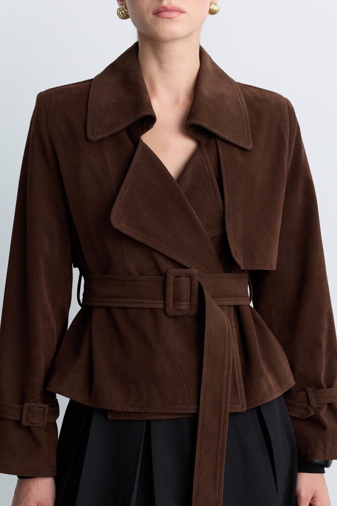 BE BLUE - KAHVERENGİ KISA SÜET TRENÇKOT