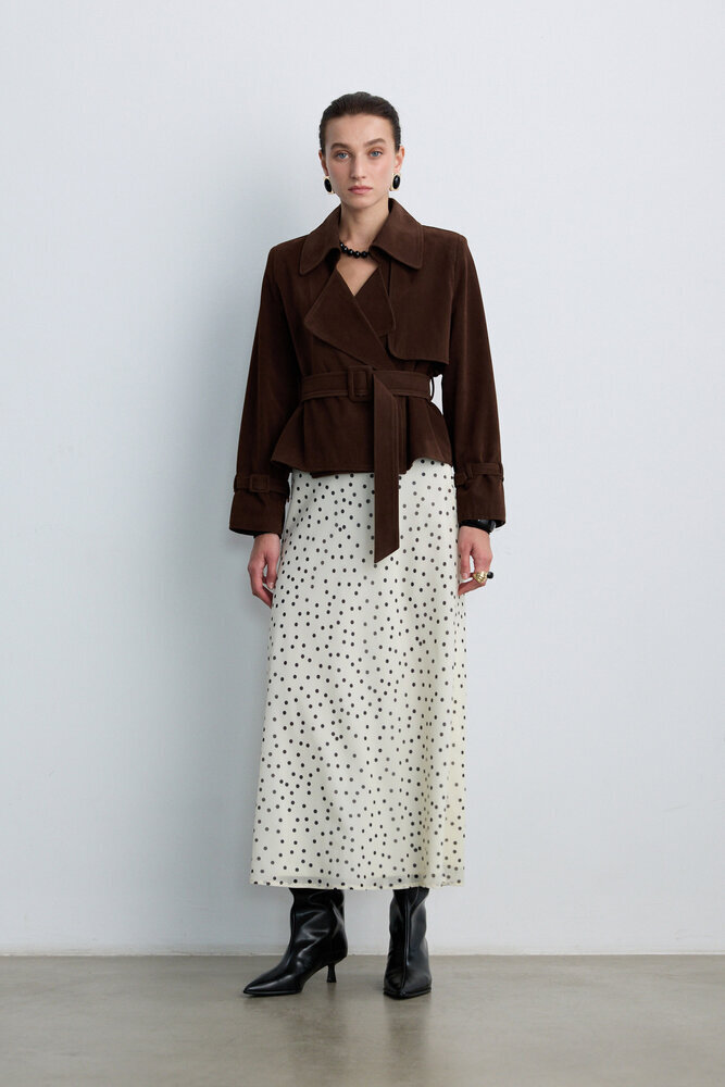 BE BLUE - KAHVERENGİ KISA SÜET TRENÇKOT