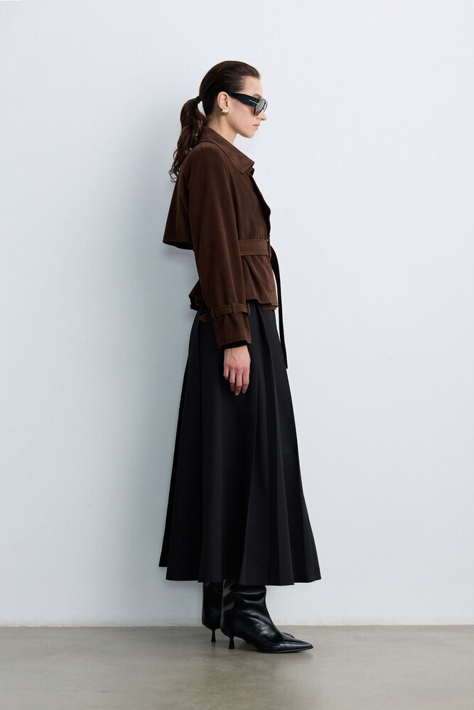 BE BLUE - KAHVERENGİ KISA SÜET TRENÇKOT