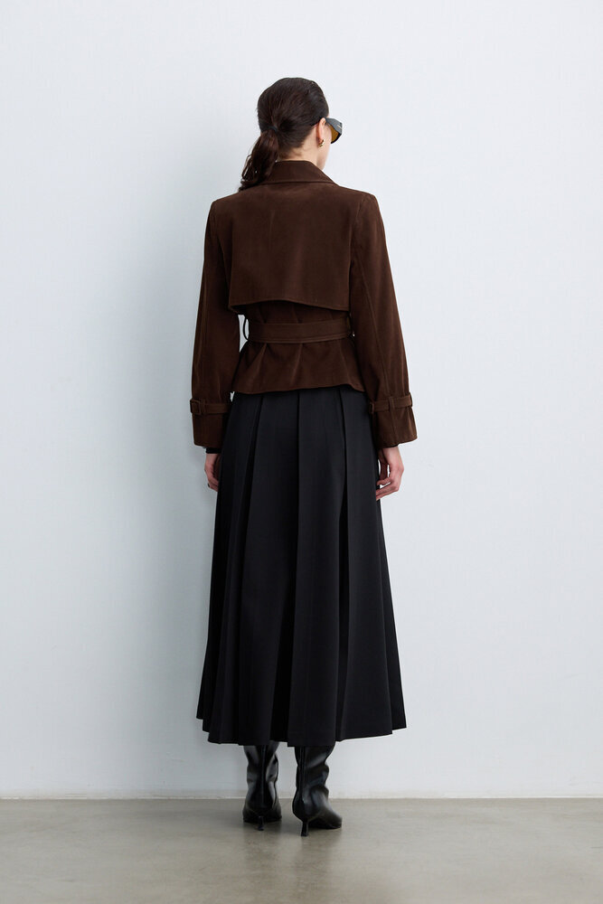 BE BLUE - KAHVERENGİ KISA SÜET TRENÇKOT