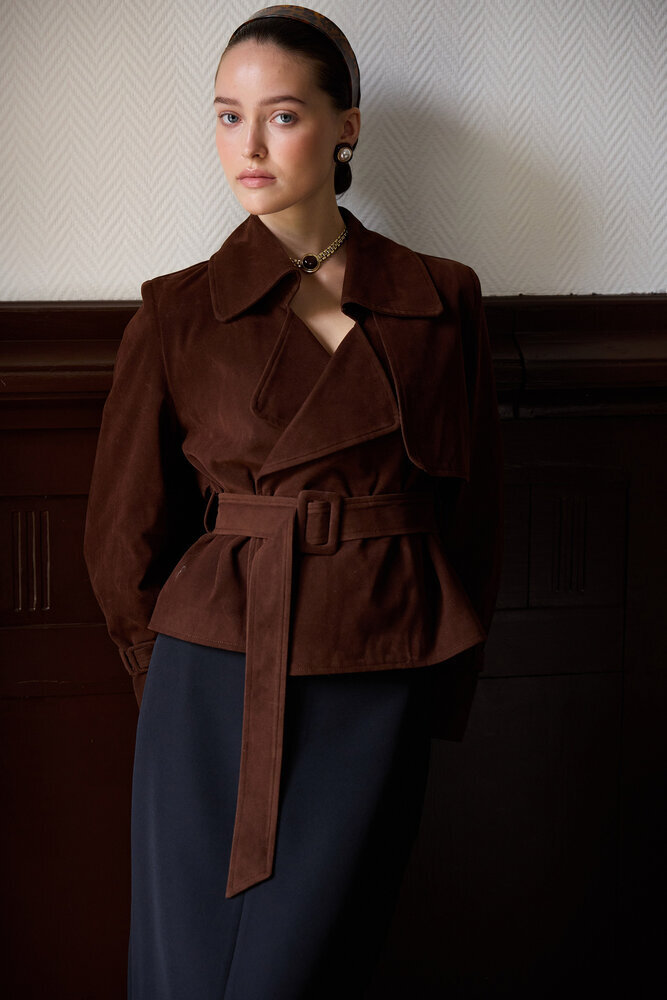 BE BLUE - KAHVERENGİ KISA SÜET TRENÇKOT