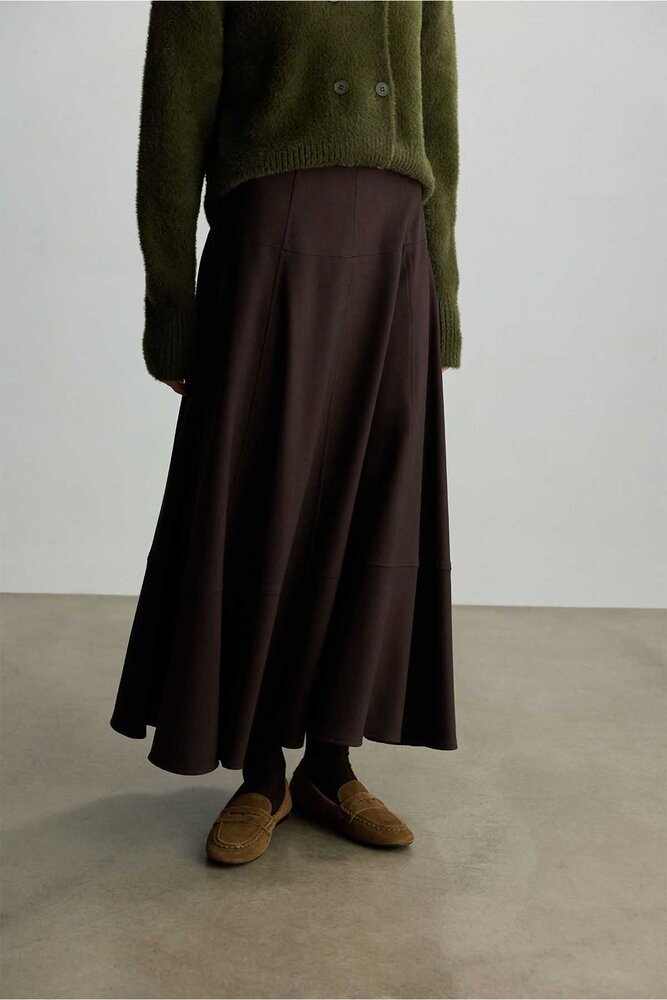 BE BLUE - KAHVERENGİ KORSAJ DETAYLI ETEK