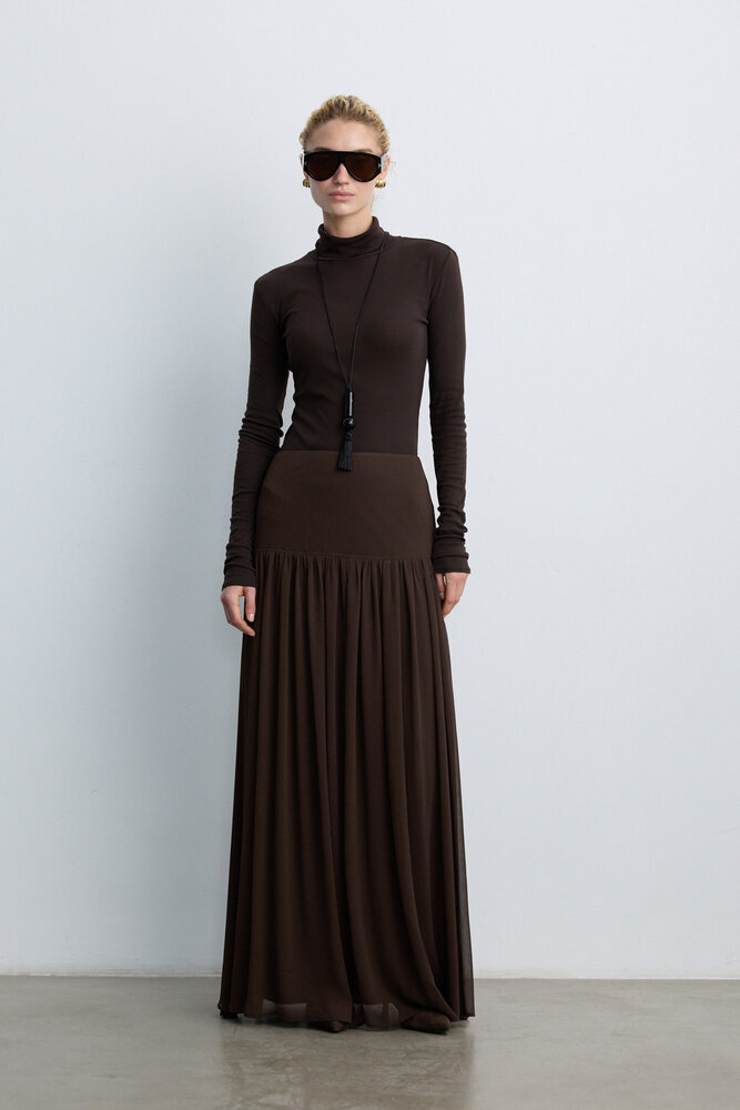 BE BLUE - KAHVERENGİ KORSAJLI UZUN ETEK