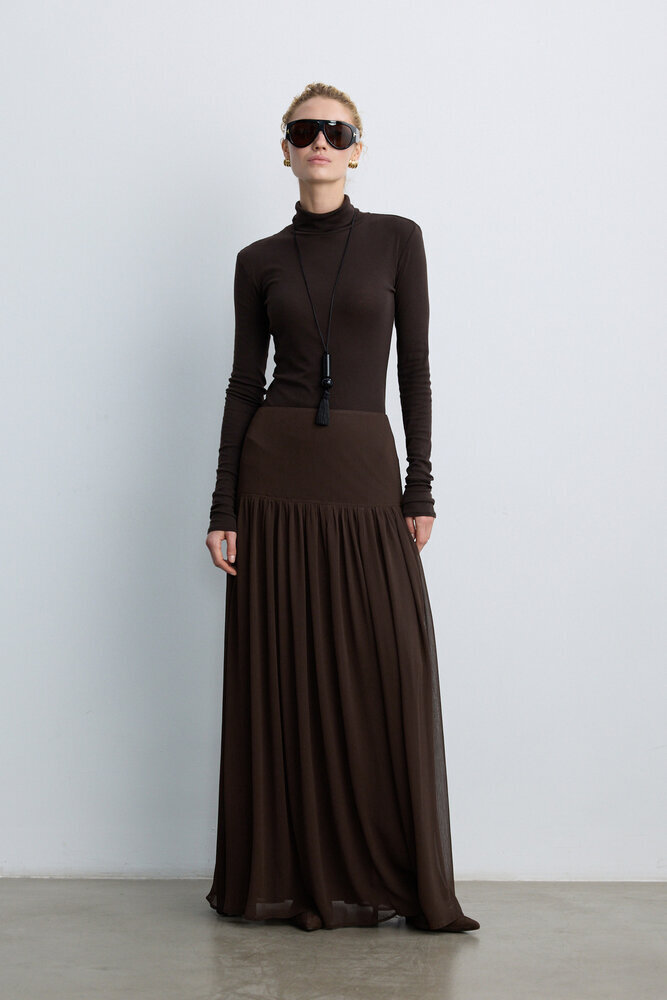 BE BLUE - KAHVERENGİ KORSAJLI UZUN ETEK