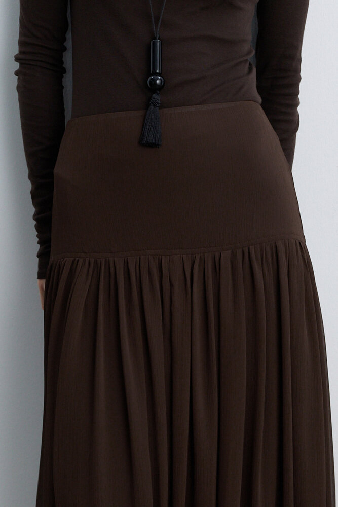 BE BLUE - KAHVERENGİ KORSAJLI UZUN ETEK