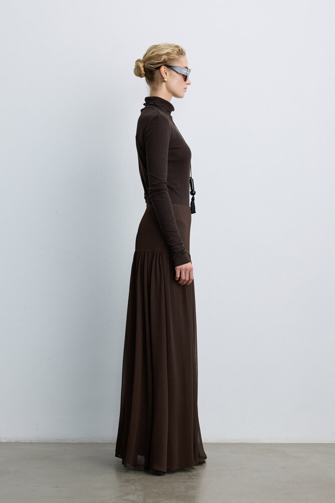 BE BLUE - KAHVERENGİ KORSAJLI UZUN ETEK