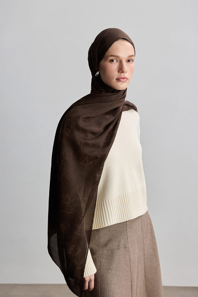 BE BLUE - KAHVERENGİ MAGNOLIA MAT JAKARLI ŞAL