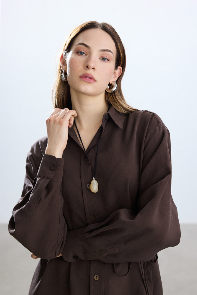 BE BLUE - KAHVERENGİ MODAL VINTAGE GÖMLEK