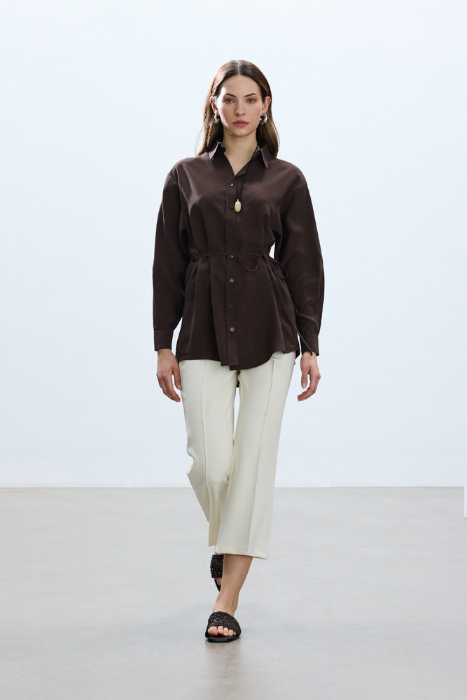 BE BLUE - KAHVERENGİ MODAL VINTAGE GÖMLEK