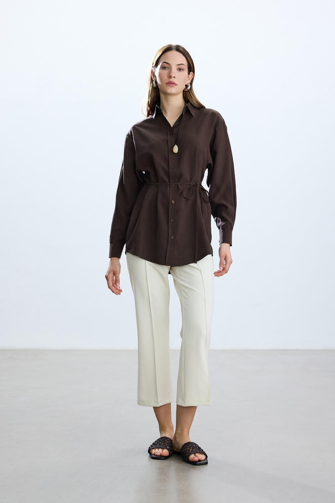 BE BLUE - KAHVERENGİ MODAL VINTAGE GÖMLEK