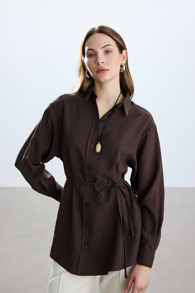 BE BLUE - KAHVERENGİ MODAL VINTAGE GÖMLEK