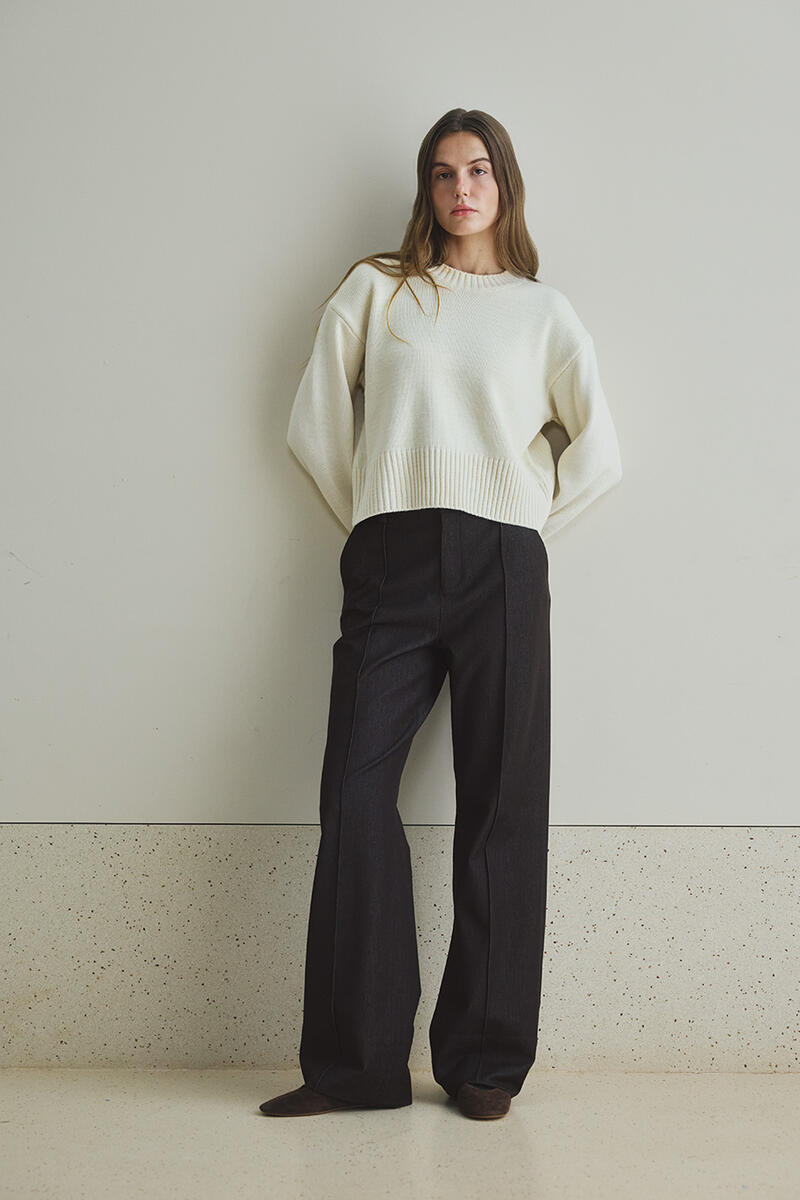 KAHVERENGİ NERVÜR DETAYLI STRAIGHT DENIM PANTOLON