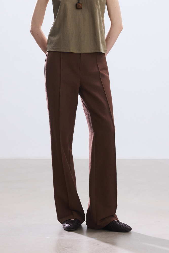 BE BLUE - KAHVERENGİ NERVÜRLÜ VİSKON KETEN PANTOLON