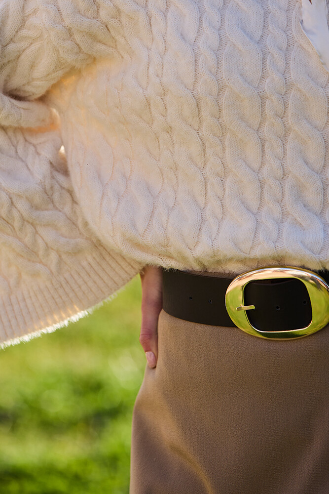 BE BLUE - KAHVERENGİ OVAL TOKA DETAYLI BEL KEMERİ (1)