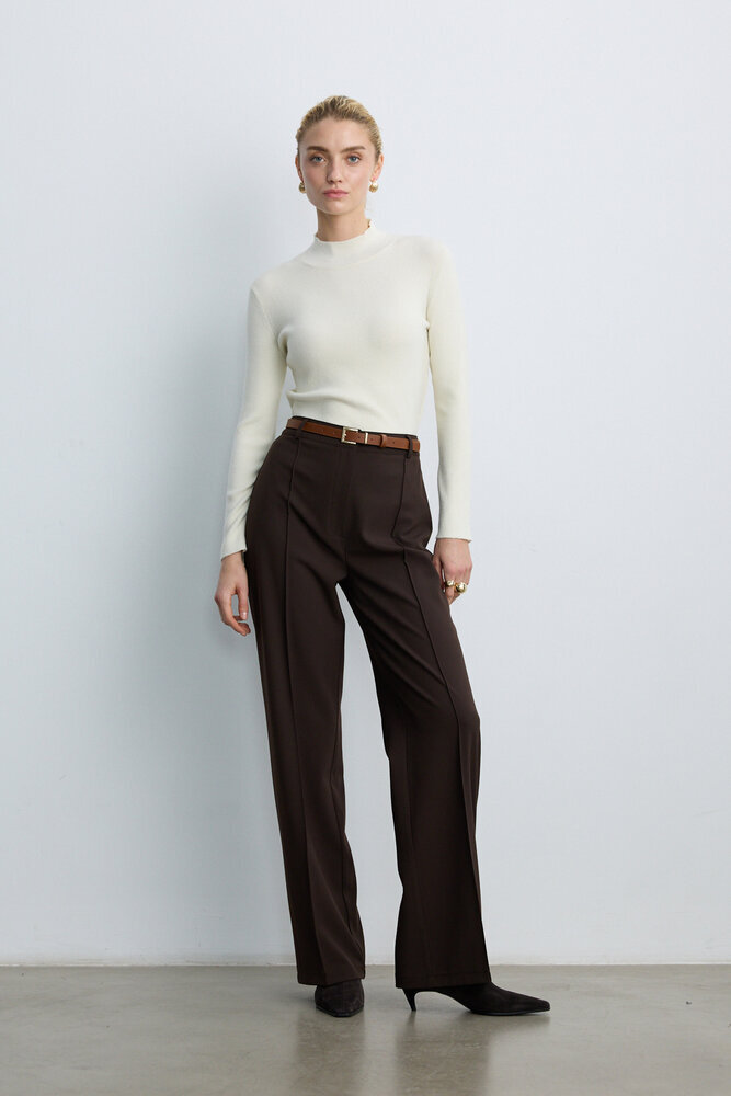 BE BLUE - KAHVERENGİ NERVÜRLÜ PALAZZO PANTOLON