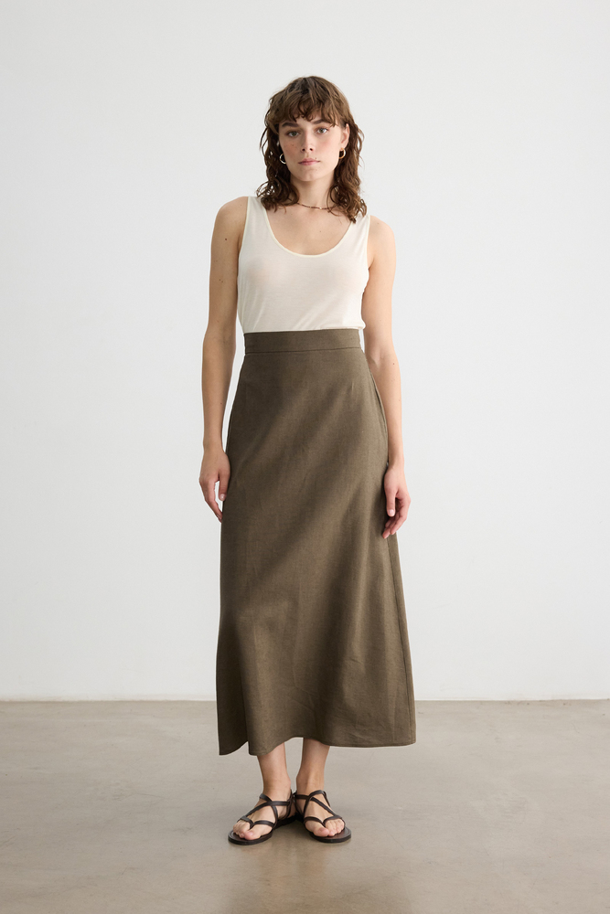 BE BLUE - KAHVERENGİ PAMUK KETEN ETEK (1)