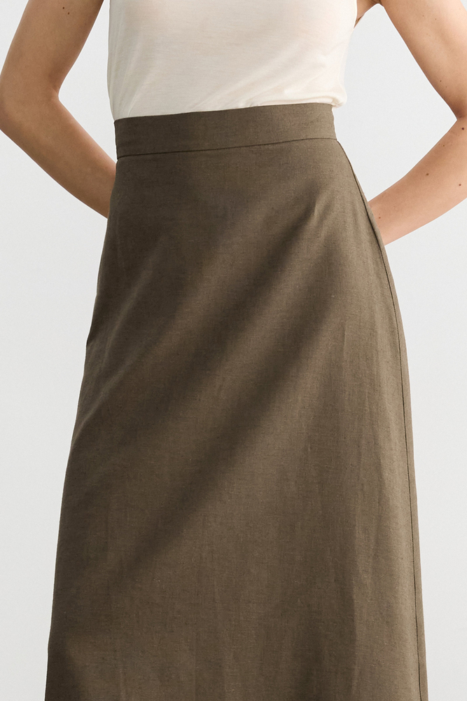 BE BLUE - KAHVERENGİ PAMUK KETEN ETEK