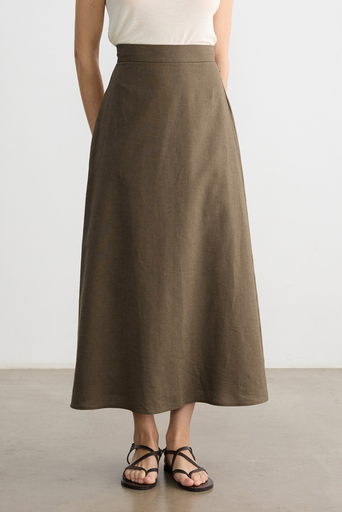 BE BLUE - KAHVERENGİ PAMUK KETEN ETEK