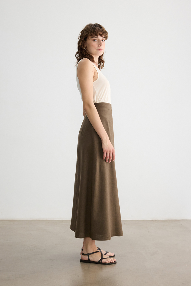 BE BLUE - KAHVERENGİ PAMUK KETEN ETEK