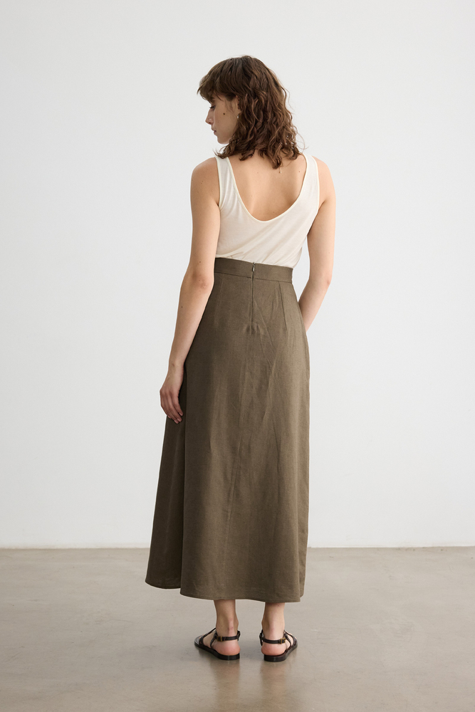 BE BLUE - KAHVERENGİ PAMUK KETEN ETEK