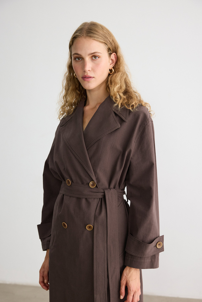 BE BLUE - KAHVERENGİ PAMUKLU TRENÇKOT