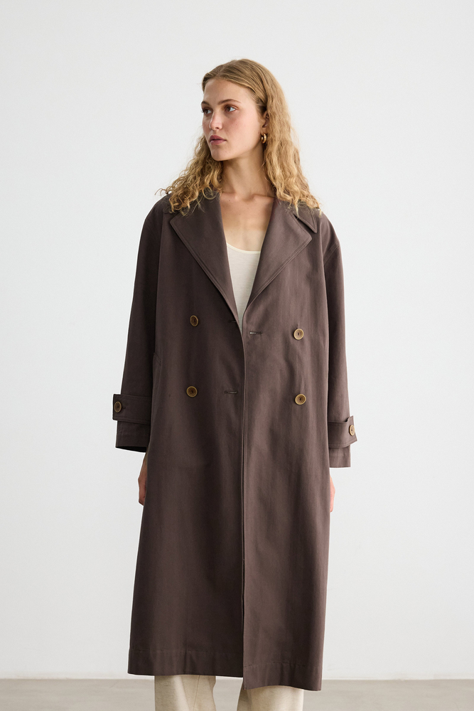 BE BLUE - KAHVERENGİ PAMUKLU TRENÇKOT