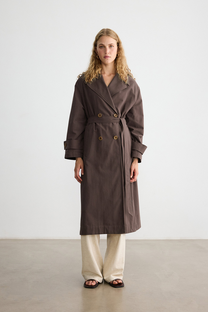 BE BLUE - KAHVERENGİ PAMUKLU TRENÇKOT