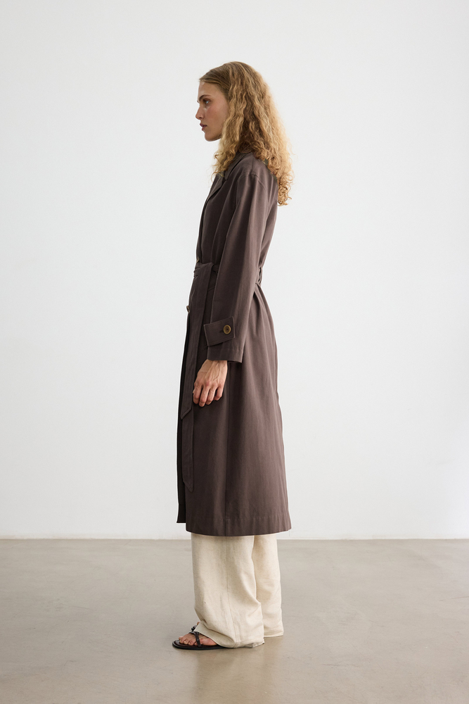 BE BLUE - KAHVERENGİ PAMUKLU TRENÇKOT