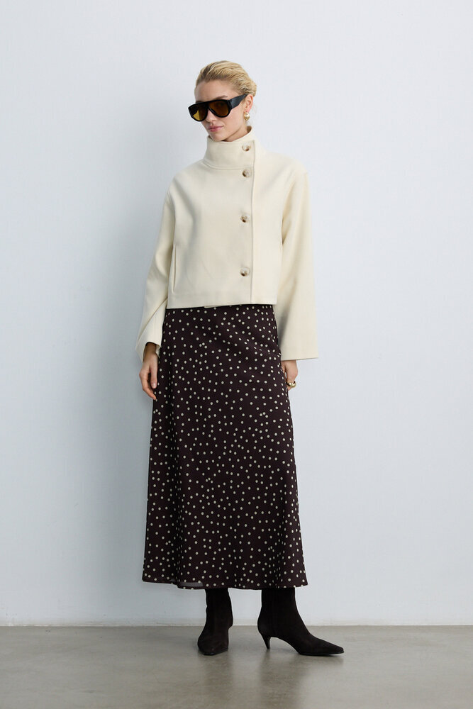 BE BLUE - KAHVERENGİ PUANTİYE DESENLİ ETEK