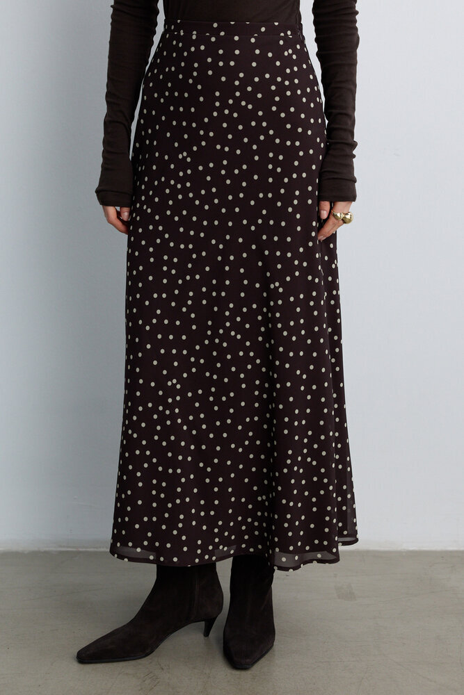 BE BLUE - KAHVERENGİ PUANTİYE DESENLİ ETEK
