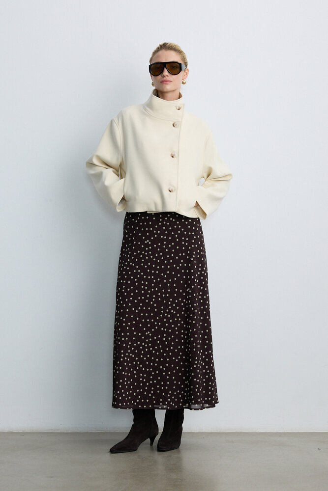 BE BLUE - KAHVERENGİ PUANTİYE DESENLİ ETEK