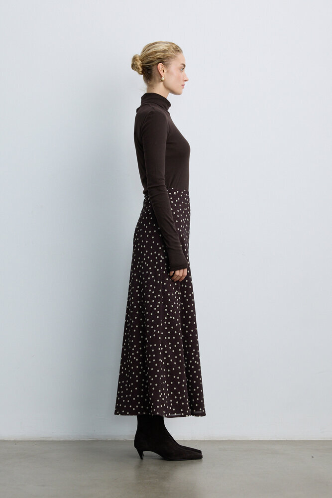 BE BLUE - KAHVERENGİ PUANTİYE DESENLİ ETEK