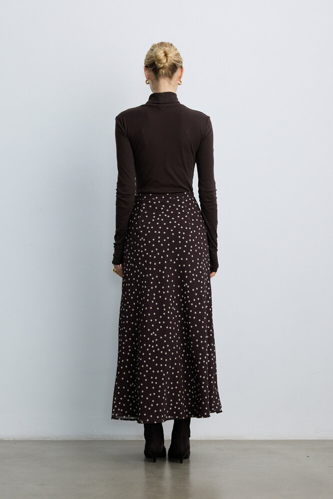 BE BLUE - KAHVERENGİ PUANTİYE DESENLİ ETEK