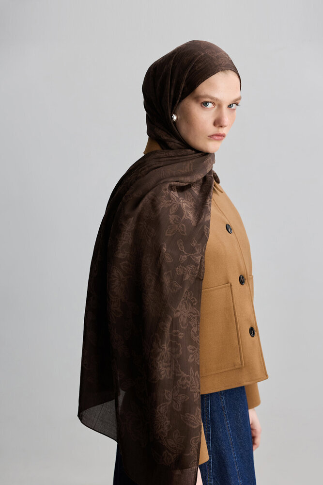 BE BLUE - KAHVERENGİ ROSE MAT JAKARLI ŞAL