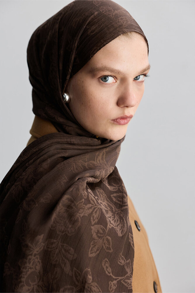 BE BLUE - KAHVERENGİ ROSE MAT JAKARLI ŞAL