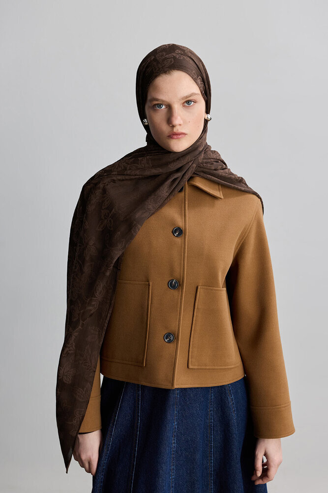 BE BLUE - KAHVERENGİ ROSE MAT JAKARLI ŞAL