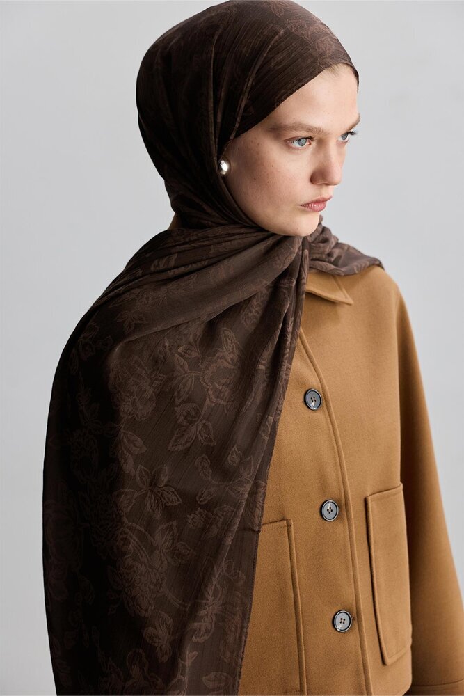 BE BLUE - KAHVERENGİ ROSE MAT JAKARLI ŞAL