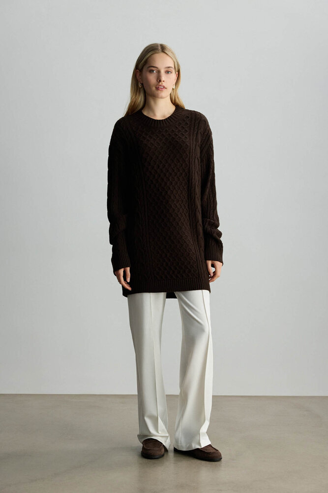 BE BLUE - KAHVERENGİ SAÇ ÖRGÜ KAZAK