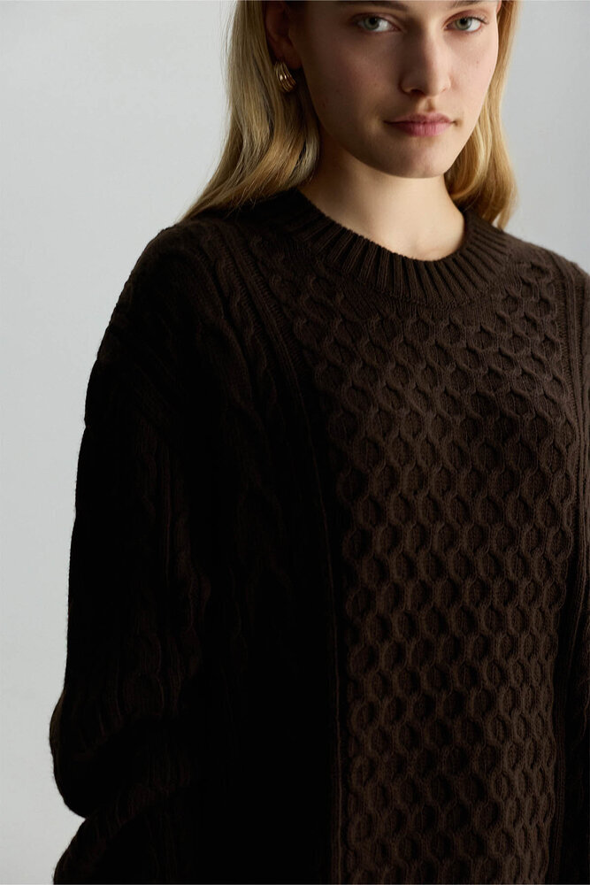 BE BLUE - KAHVERENGİ SAÇ ÖRGÜ KAZAK