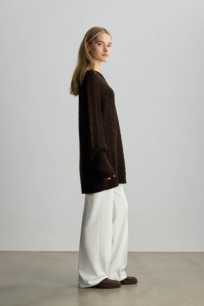 BE BLUE - KAHVERENGİ SAÇ ÖRGÜ KAZAK