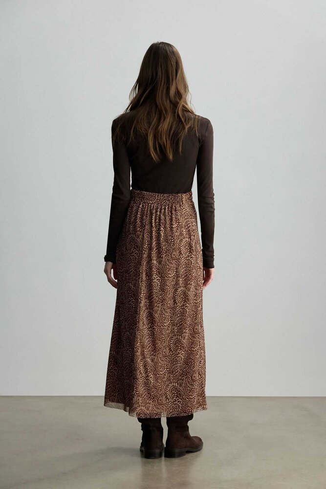 BE BLUE - KAHVERENGİ ŞAL DESENLİ TÜL ETEK