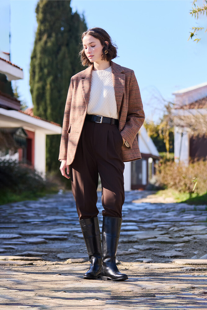 BE BLUE - KAHVERENGİ ÜTÜ İZLİ PANTOLON