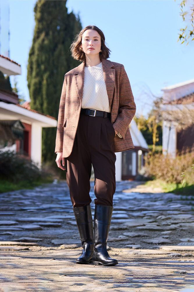 BE BLUE - KAHVERENGİ ÜTÜ İZLİ PANTOLON