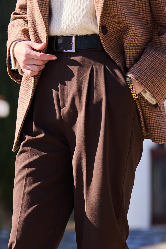 BE BLUE - KAHVERENGİ ÜTÜ İZLİ PANTOLON