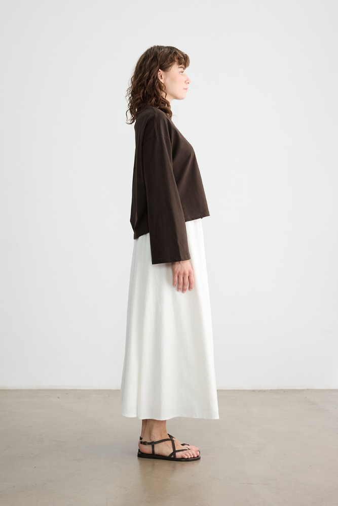 BE BLUE - KAHVERENGİ UZUN KOLLU NAKIŞLI T-SHIRT